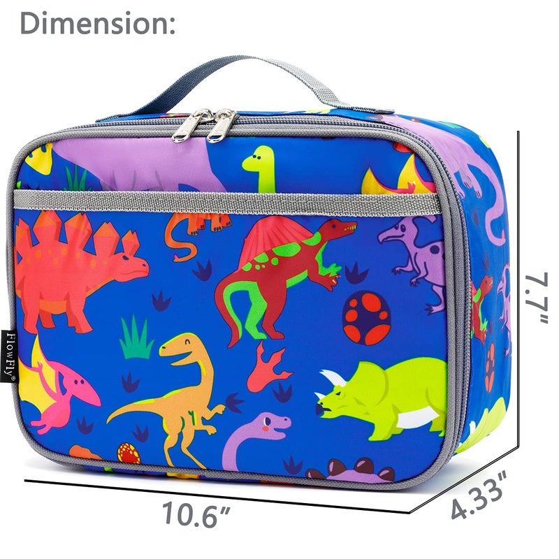 FlowFly Kids Lunch box Insulated Soft Bag Mini Cooler Back to School Thermal Meal Tote Kit for Girls, Boys, Dinosaur - Image 3